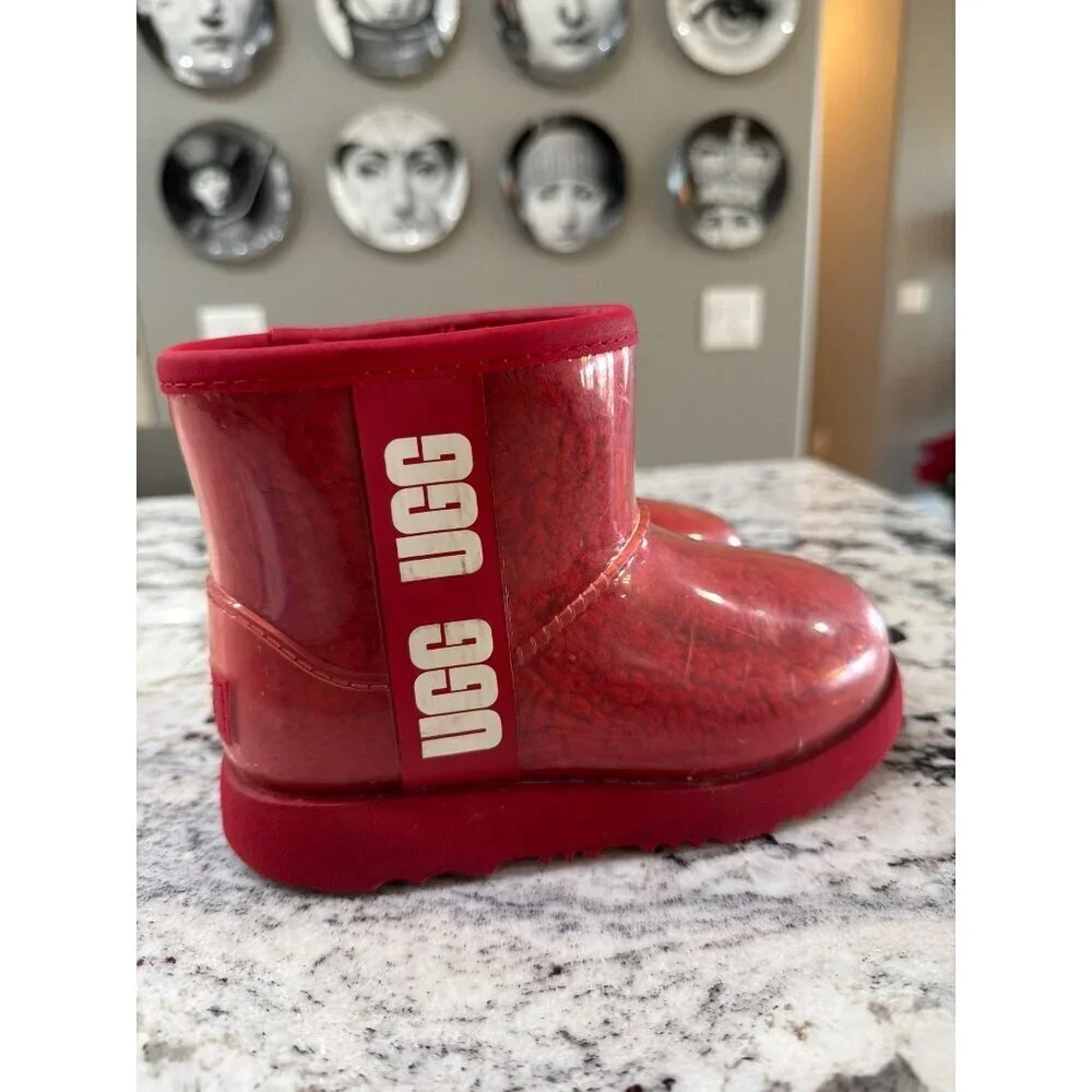 UGG Classic Clear Faux Shearling Mini Boots Red Kids Size 10